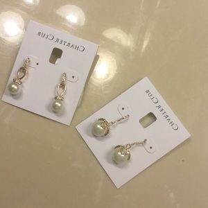 NWT 2 Charter Club pearl earrings pierced ears